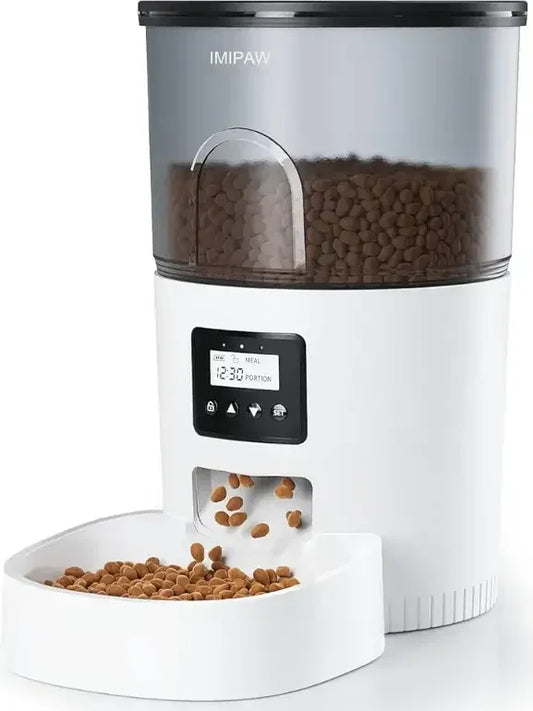 Automatic Cat Food Dispenser, WiFi Cat Feeder with APP Remote Control for Dry Pet Food, Programmable Timer, Dual Power Supply, Slow Feeder for Cats & Small Dogs