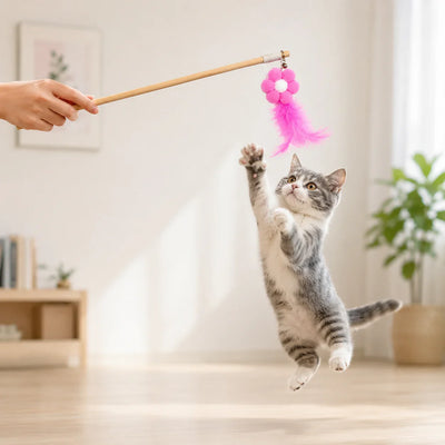 Interactive Feather Flower Cat Wand Toy 1pcs