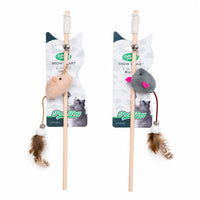 Interactive Mouse Cat Wand Toy with Feather Teaser Stick Toy 1Pcs