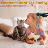 Pet Cat Kitten Wooden Teaser Stick Wand Wire Toys with Bell Interactive Toy Random Color 1pcs