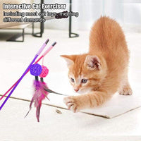 Pet Cat Kitten Wooden Teaser Stick Wand Wire Toys with Bell Interactive Toy Random Color 1pcs
