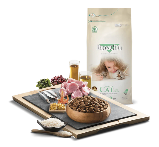 Bonacibo Adult Cat Food Lamb & Rice For Sensible and Fussy Adult Cats of All Breeds 2kg