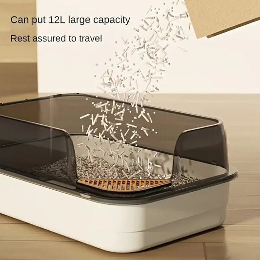 Cat Litter Training Tray, Corner Cut Extra Large Semi-Enclosed Litter Box Open Top Cat Litter Tray