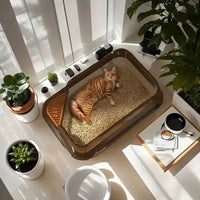 Cat Litter Training Tray, Corner Cut Extra Large Semi-Enclosed Litter Box Open Top Cat Litter Tray