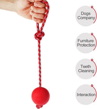 Linian 1 Pcs Dog Ball Rope Pet Rubber Chew Toy Ball with Rope, Interactive Rubber Ball for Catch, Throw(Red) 6.5cm