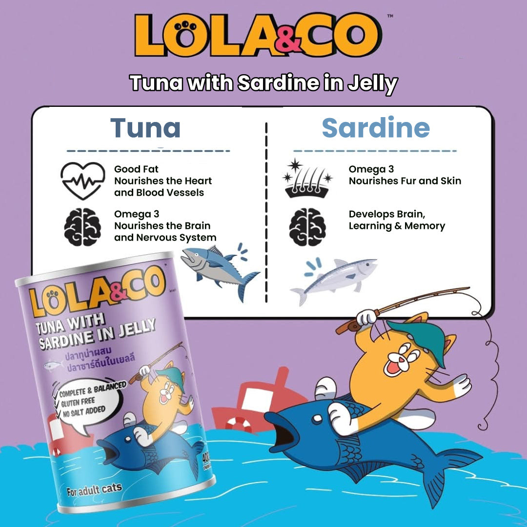 Lola & Co Premium Cat Can Weet Food Tuna with Sardine in Jelly 400gm