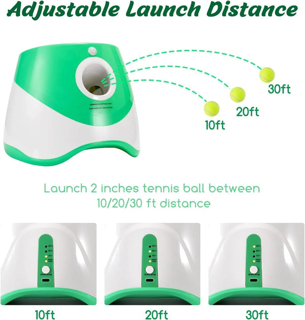 Automatic Dog Ball Launcher, Dog Ball Thrower with 15 Mini Tennis Balls Sizing 2 Inch and Mesh Bag,  Dog Toys Tennis Ball Launcher for Small Dogs with 3 Distance Settings
