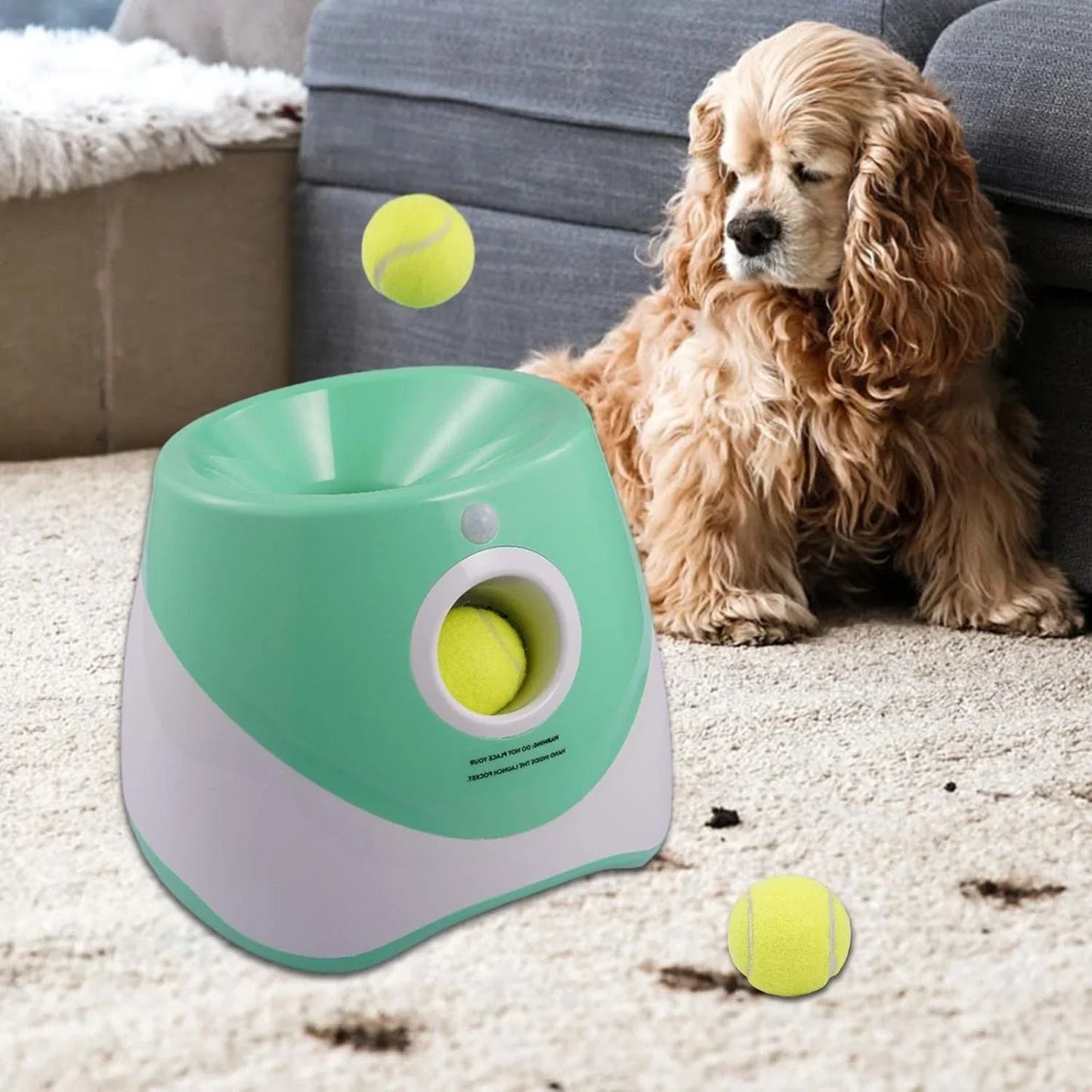 Automatic Dog Ball Launcher, Dog Ball Thrower with 15 Mini Tennis Balls Sizing 2 Inch and Mesh Bag,  Dog Toys Tennis Ball Launcher for Small Dogs with 3 Distance Settings