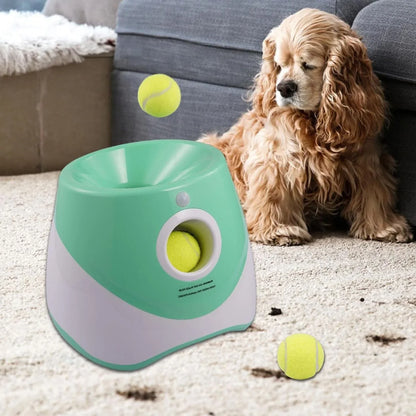 Automatic Dog Ball Launcher, Dog Ball Thrower with 15 Mini Tennis Balls Sizing 2 Inch and Mesh Bag,  Dog Toys Tennis Ball Launcher for Small Dogs with 3 Distance Settings