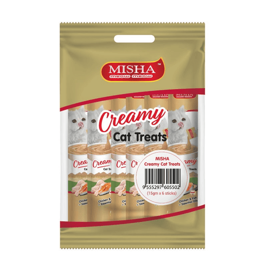 MISHA Creamy Cat Treats Chicken & Fish, Essentials Oil (15g x 6 sticks)
