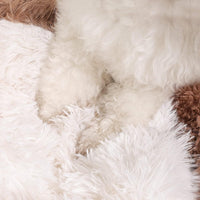 Round Hooded Donut Dog Bed for Small & Medium Pets - Plush Fluffy Anti-Anxiety Cat Cave Bed with Cover