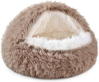 Round Hooded Donut Dog Bed for Small & Medium Pets - Plush Fluffy Anti-Anxiety Cat Cave Bed with Cover
