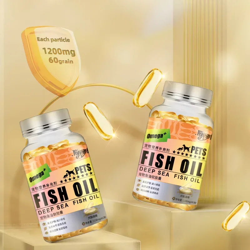 Omega-3 Fish Oil Deep Sea Fish  1200mg Capsules Softgel Enhancement of Immunity for Cats and Dogs