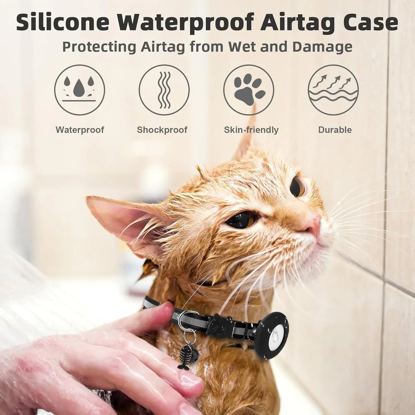 Reflective Collar with Waterproof Cat Pet Collar with Case Holder for Apple AirTag tracker
