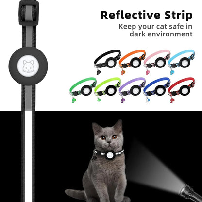 Reflective Collar with Waterproof Cat Pet Collar with Case Holder for Apple AirTag tracker
