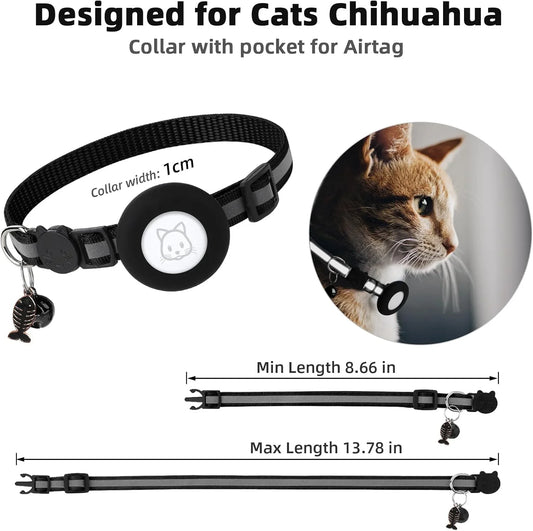 Reflective Collar with Waterproof Cat Pet Collar with Case Holder for Apple AirTag tracker