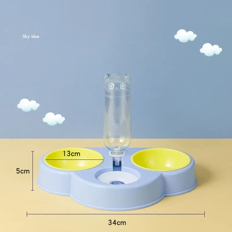 Cat Food and Water Bowl, 3 in 1 Cat Bowl Detachable 15 Degree Slanted Cat Bowls for Pet Swallow