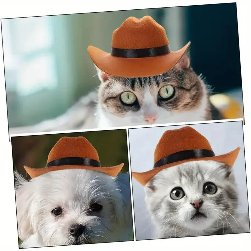 Adjustable Strap Western Style Cowboy Hat for Small & Medium Dogs Top Hat Headwear Cat and Dog Photo Props, Dog Costume Accessory