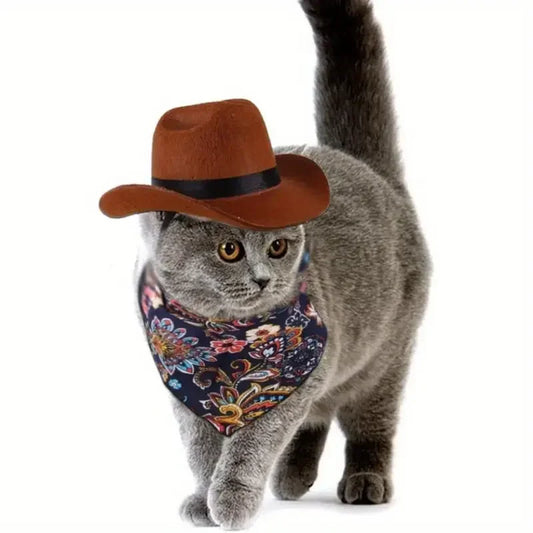 Adjustable Strap Western Style Cowboy Hat for Small & Medium Dogs Top Hat Headwear Cat and Dog Photo Props, Dog Costume Accessory