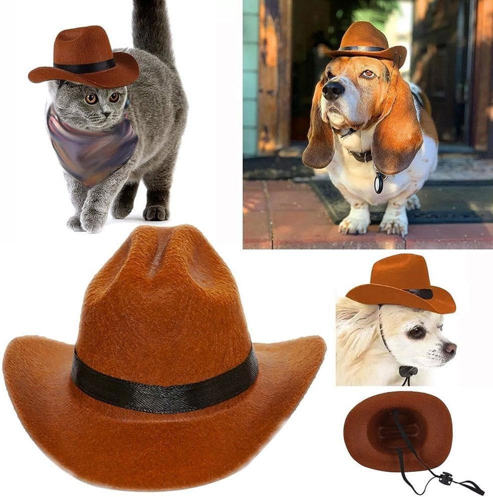 Adjustable Strap Western Style Cowboy Hat for Small & Medium Dogs Top Hat Headwear Cat and Dog Photo Props, Dog Costume Accessory