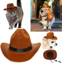 Adjustable Strap Western Style Cowboy Hat for Small & Medium Dogs Top Hat Headwear Cat and Dog Photo Props, Dog Costume Accessory