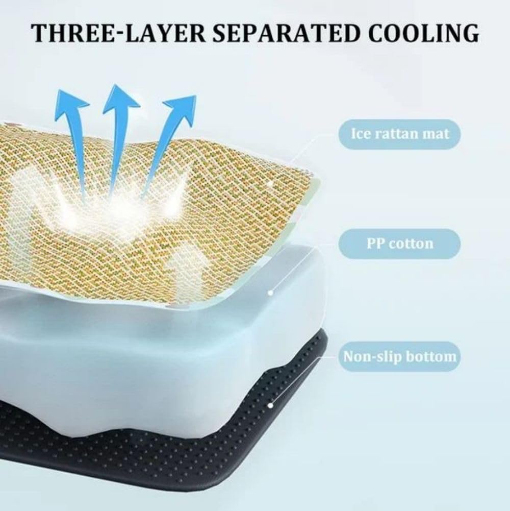 Summer Pet Cooling Mat, Natural Rattan Pet Bed Mat, Pet Cooler, Summer Linen Rattan Mat Nest, Woven Breathable Square Washable Bed with Edge for Dogs Cats
