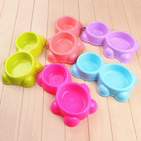 Cat Dog Double Food Water Bowl Cat Cute Plastic Dish Bear Double Bowl Water Food Feeder