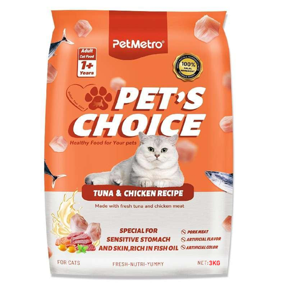 PetMetro Pet’s Choice Adult Cat Food Tuna & Chicken Recipe 3.4kg