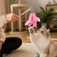 Premium Feather Wand Cat Toy with Bell & Charms 1pcs