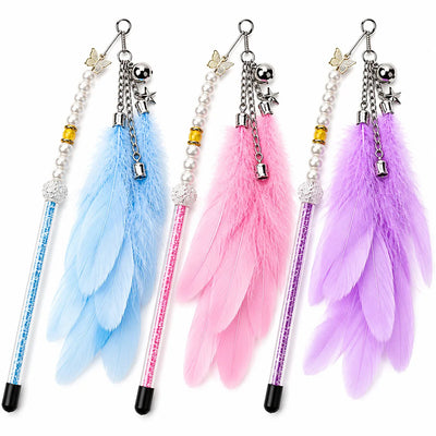 Premium Feather Wand Cat Toy with Bell & Charms 1pcs