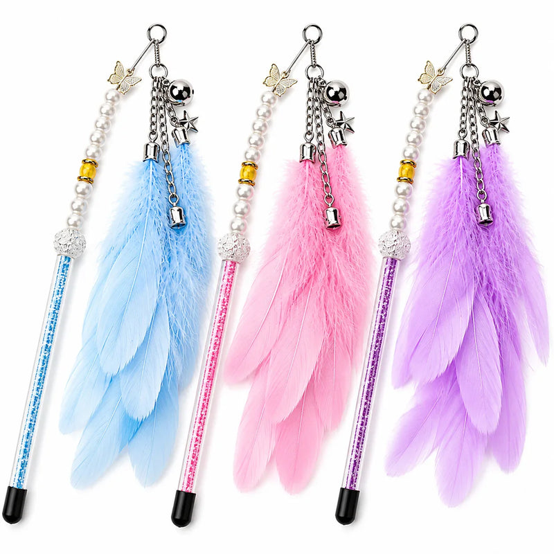 Premium Feather Wand Cat Toy with Bell & Charms 1pcs