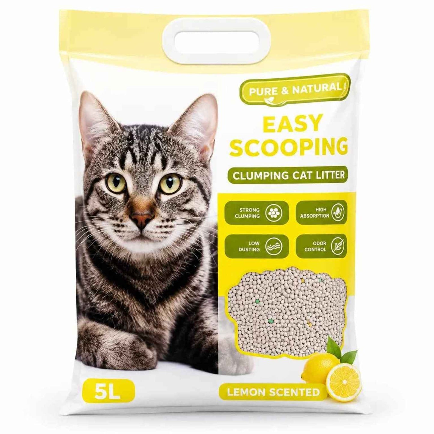 Pure & Natural Easy Scooping Clumping Cat Litter – Lemon Scented (5L)
