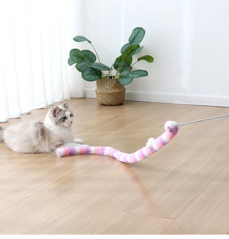 Rainbow Fluffy Long Plush Snake Funny Cat Stick Toy 1pcs
