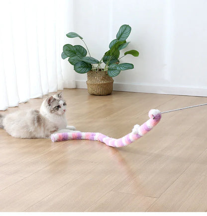 Rainbow Fluffy Long Plush Snake Funny Cat Stick Toy 1pcs
