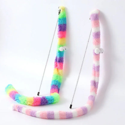 Rainbow Fluffy Long Plush Snake Funny Cat Stick Toy