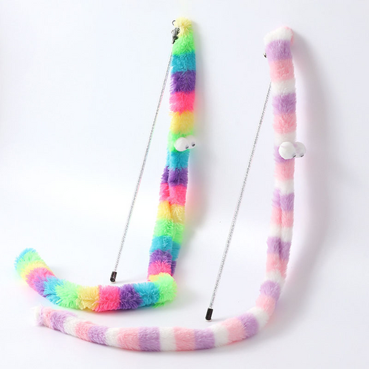 Rainbow Fluffy Long Plush Snake Funny Cat Stick Toy