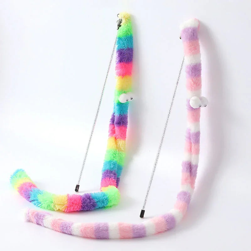 Rainbow Fluffy Long Plush Snake Funny Cat Stick Toy 1pcs