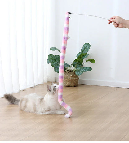 Rainbow Fluffy Long Plush Snake Funny Cat Stick Toy 1pcs