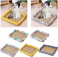 Summer Pet Cooling Mat, Natural Rattan Pet Bed Mat, Pet Cooler, Summer Linen Rattan Mat Nest, Woven Breathable Square Washable Bed with Edge for Dogs Cats