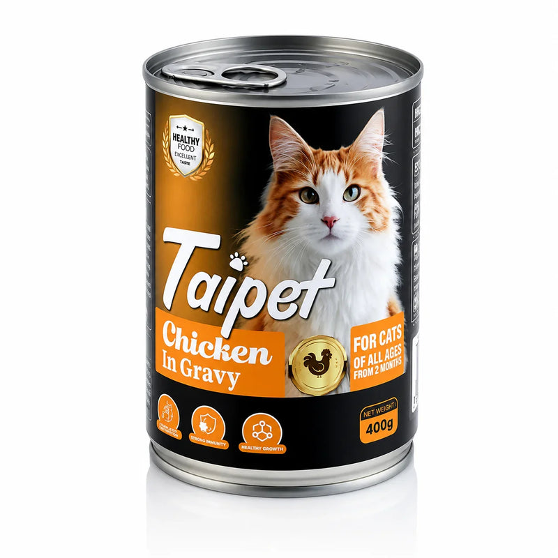Taipet Can Cat Food Chicken in Gravy For Both Adults & Kittens From 2months 400g