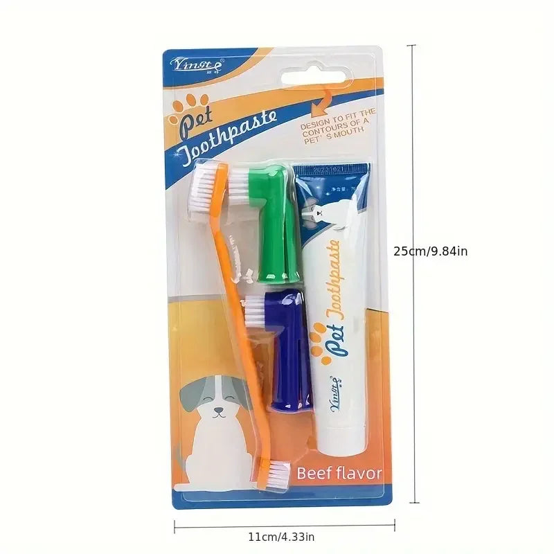 4 In 1 Cat Dog Toothpaste And Toothbrush Set For Pet - Venila Flavoured -Toothbrushes for Cat Kitten, Doggie Puppy Dental Care,