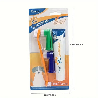 4 In 1 Cat Dog Toothpaste And Toothbrush Set For Pet - Venila Flavoured -Toothbrushes for Cat Kitten, Doggie Puppy Dental Care,