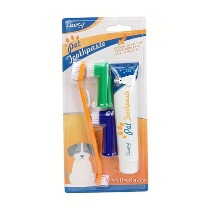 4 In 1 Cat Dog Toothpaste And Toothbrush Set For Pet - Venila Flavoured -Toothbrushes for Cat Kitten, Doggie Puppy Dental Care,