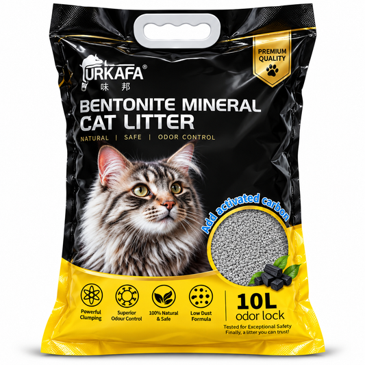 URKAFA Bentonite Mineral Cat Litter 10L – Activated Carbon Odor Lock