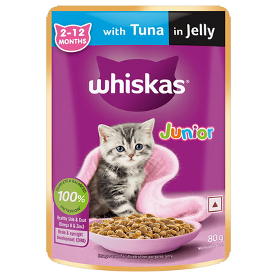 WHISKAS® Wet Food for Kittens (2-12 Months), Tuna in Jelly Flavour 80g