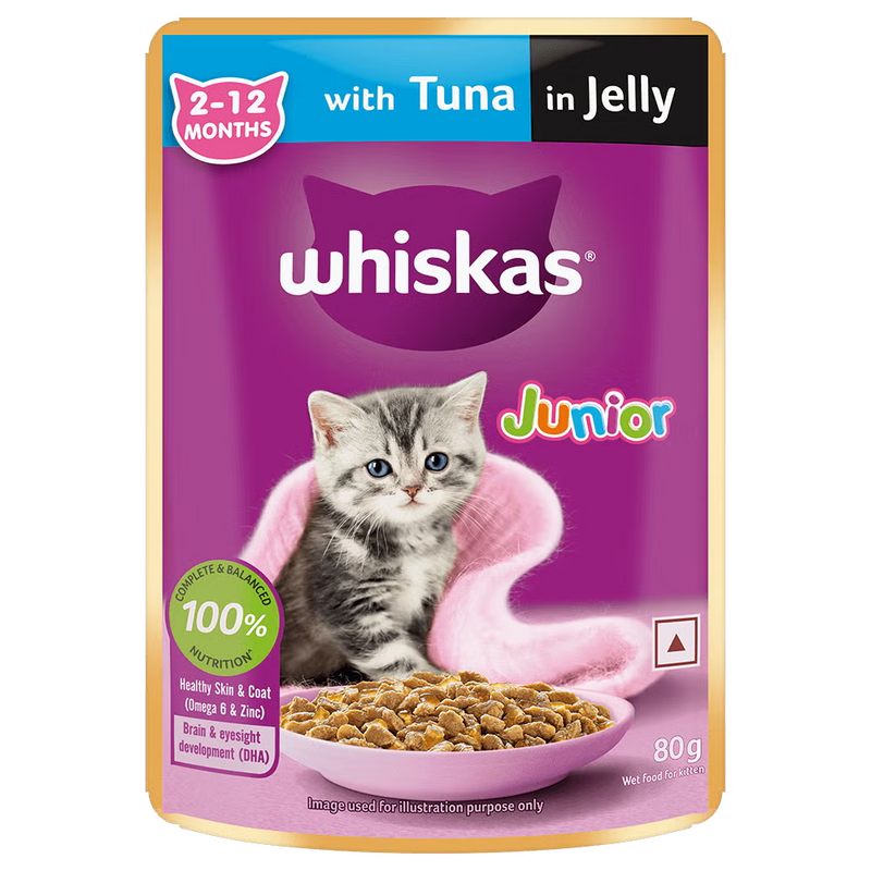 WHISKAS® Wet Food for Kittens (2-12 Months), Tuna in Jelly Flavour 80g