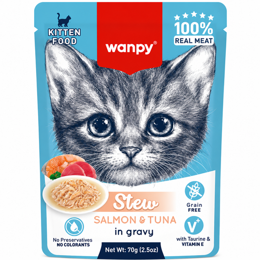 Wanpy Stew Salmon & Tuna in gravy Kitten Pouch (70gm)
