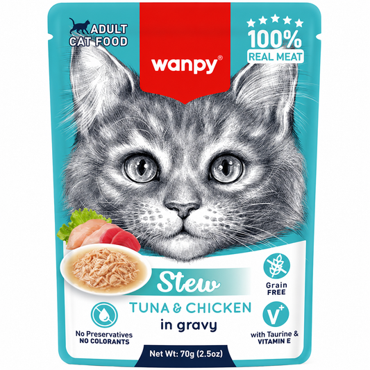 Wanpy Stew Tuna & Chicken in gravy Adult Cat Pouch (70gm)