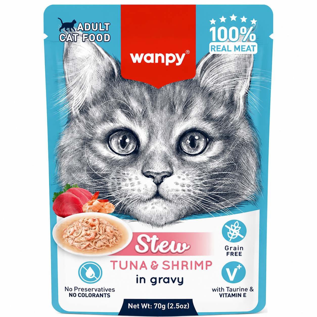 Wanpy Stew Tuna & Shrimp in gravy Adult Cat Pouch (70gm)