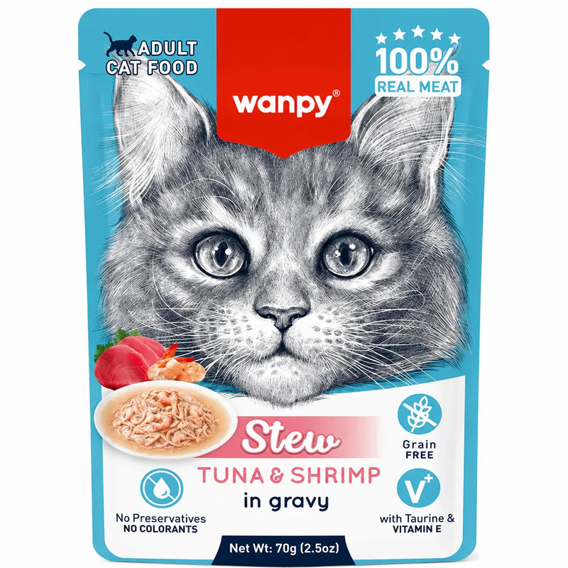 Wanpy Stew Tuna & Shrimp in gravy Adult Cat Pouch (70gm)